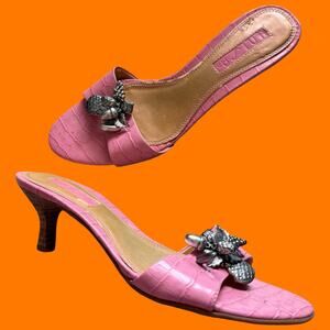 00's vintage baby pink reptile print coquette soft girl y2k kitten heels US 6.5